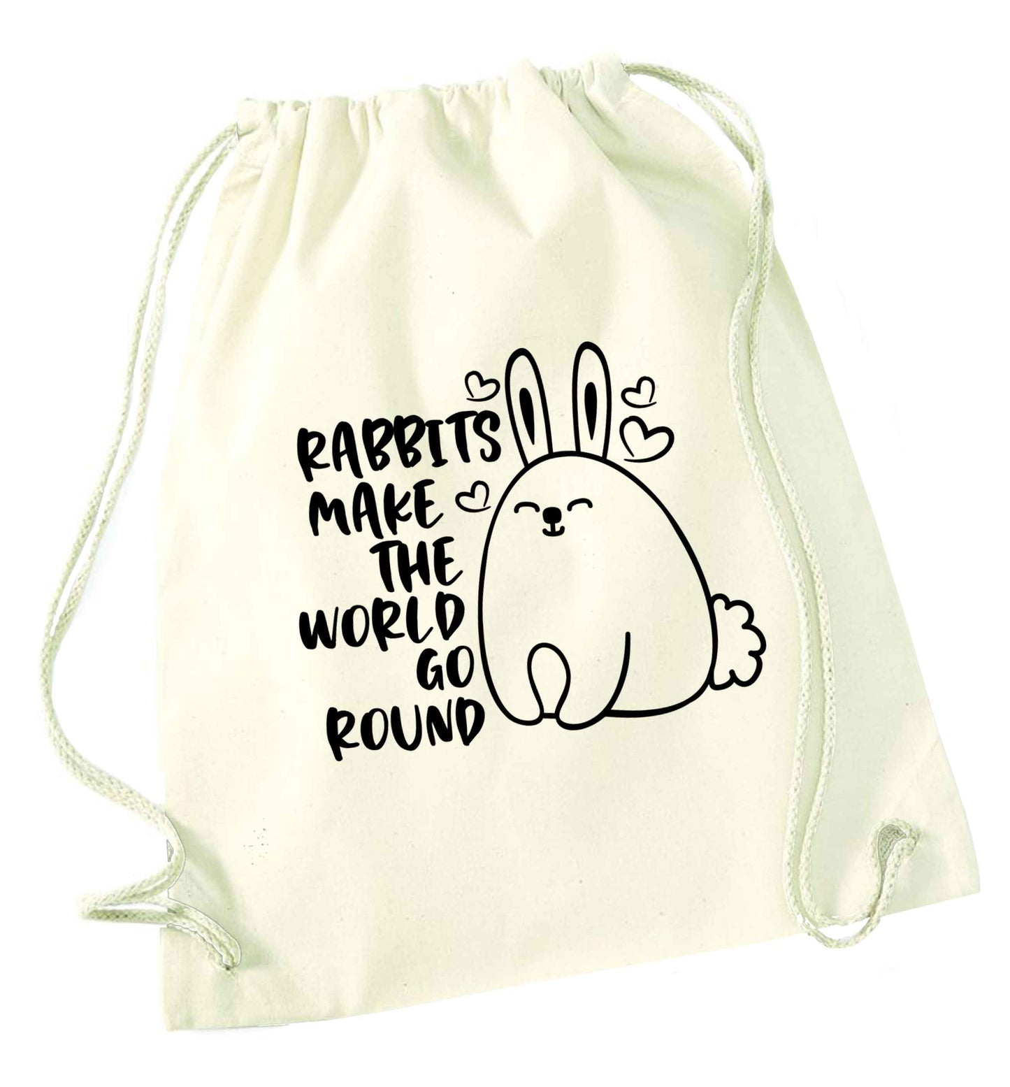 Rabbits make the world go round natural drawstring bag