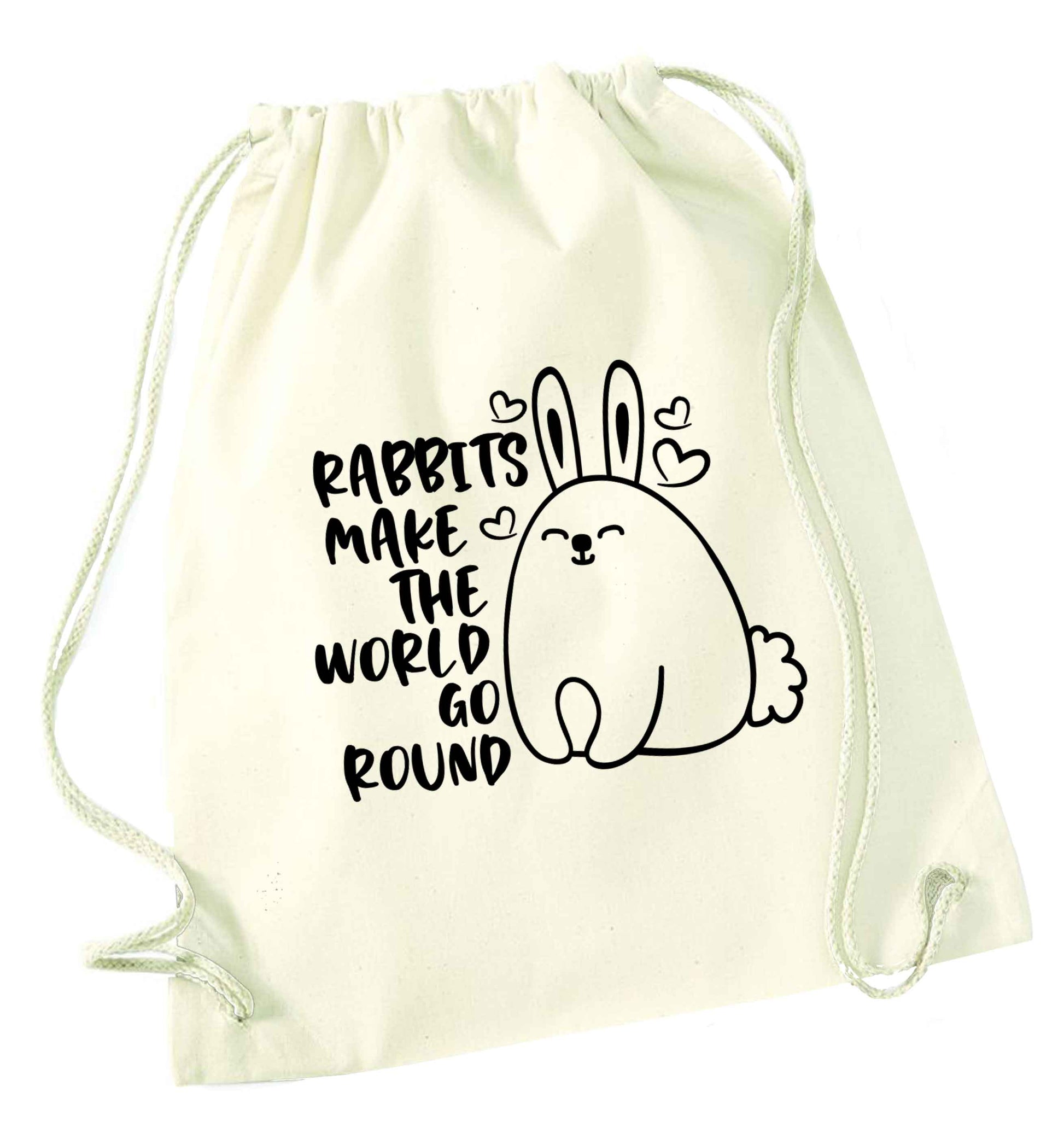 Rabbits make the world go round natural drawstring bag