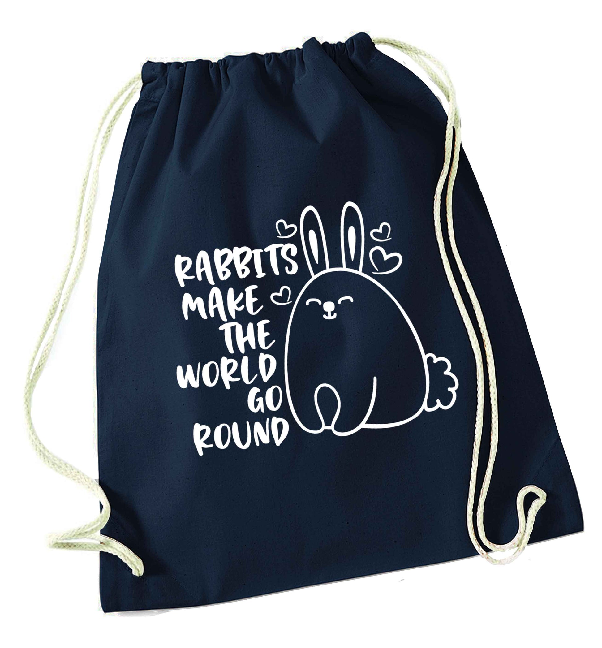Rabbits make the world go round navy drawstring bag
