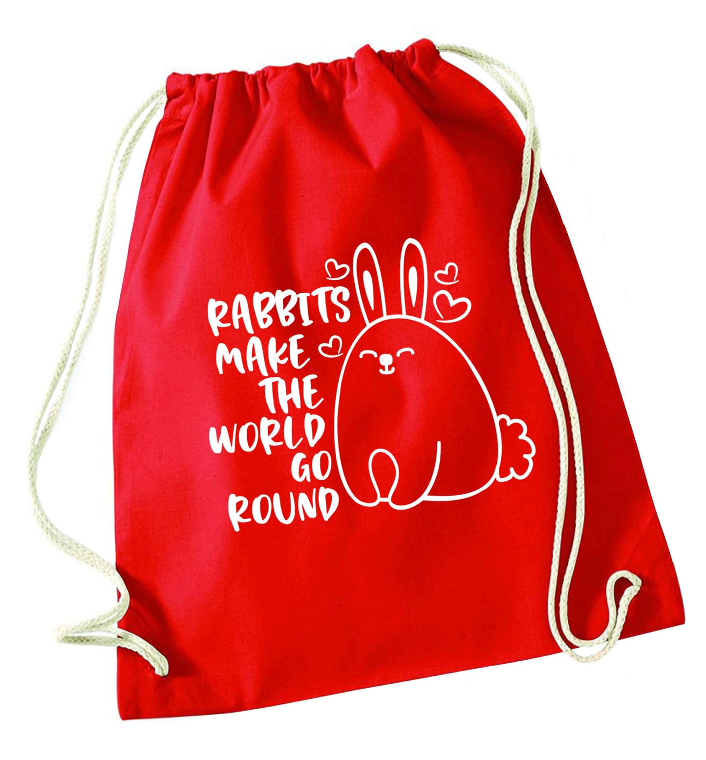 Rabbits make the world go round red drawstring bag 