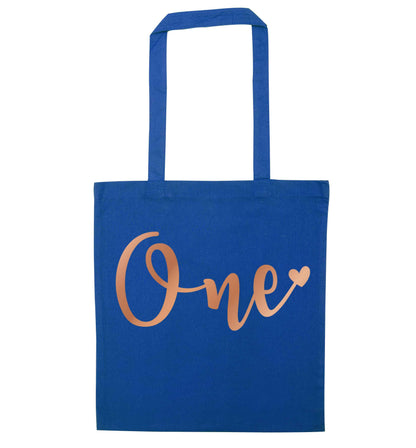 Rose Gold One blue tote bag
