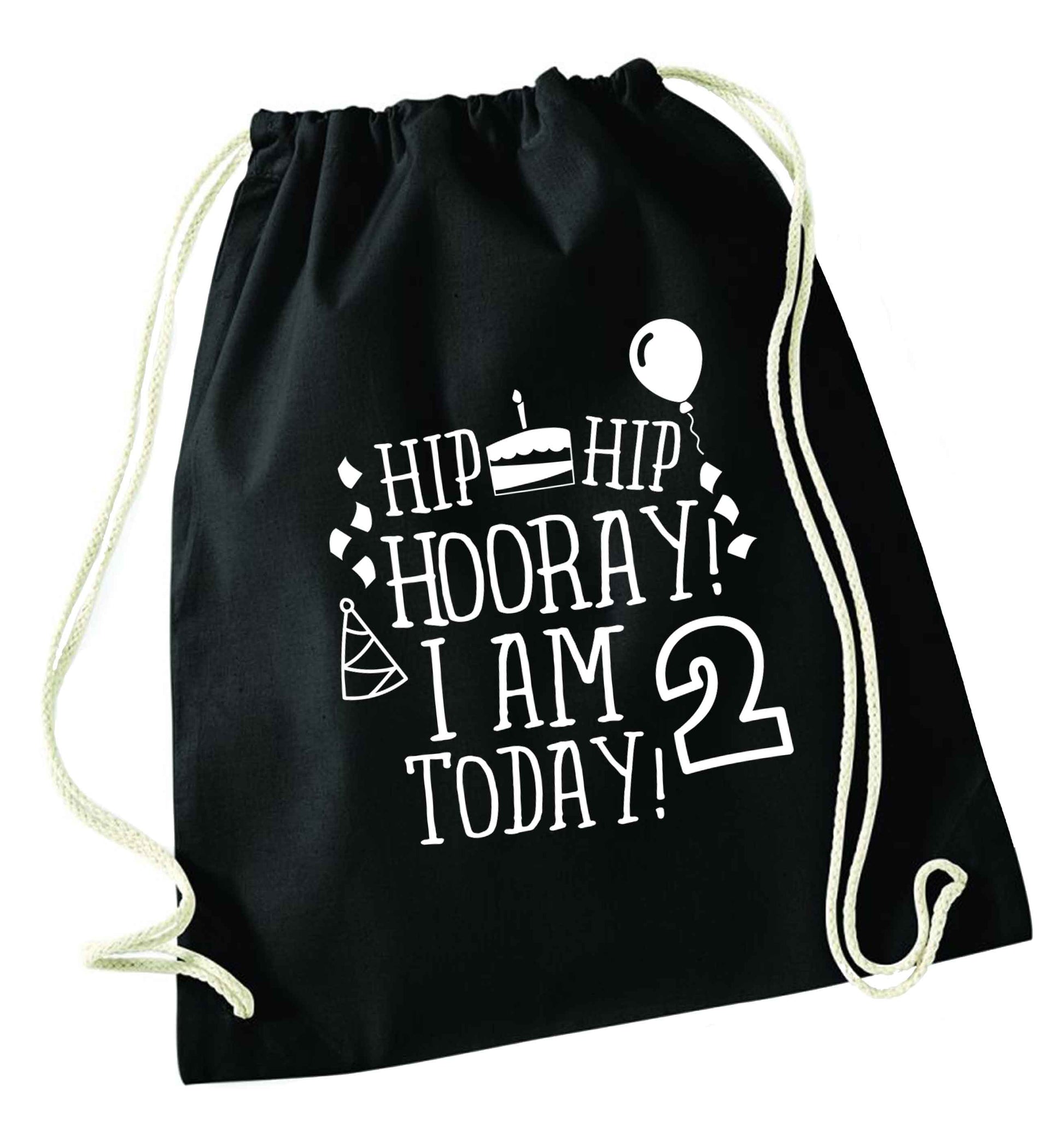 I'm 2 Today black drawstring bag