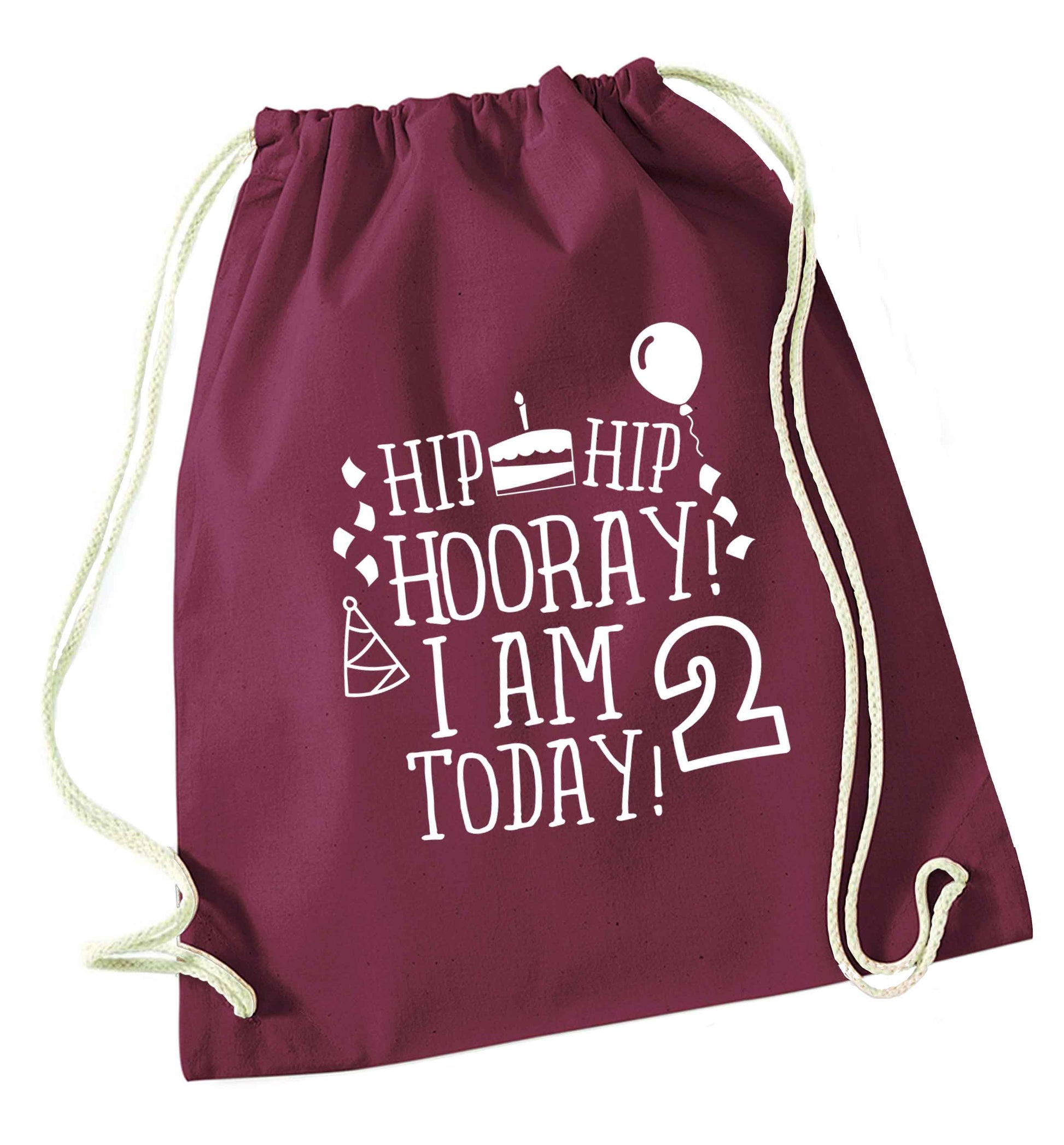 I'm 2 Today maroon drawstring bag