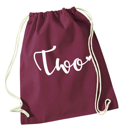 Two and Heart maroon drawstring bag