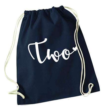 Two and Heart navy drawstring bag