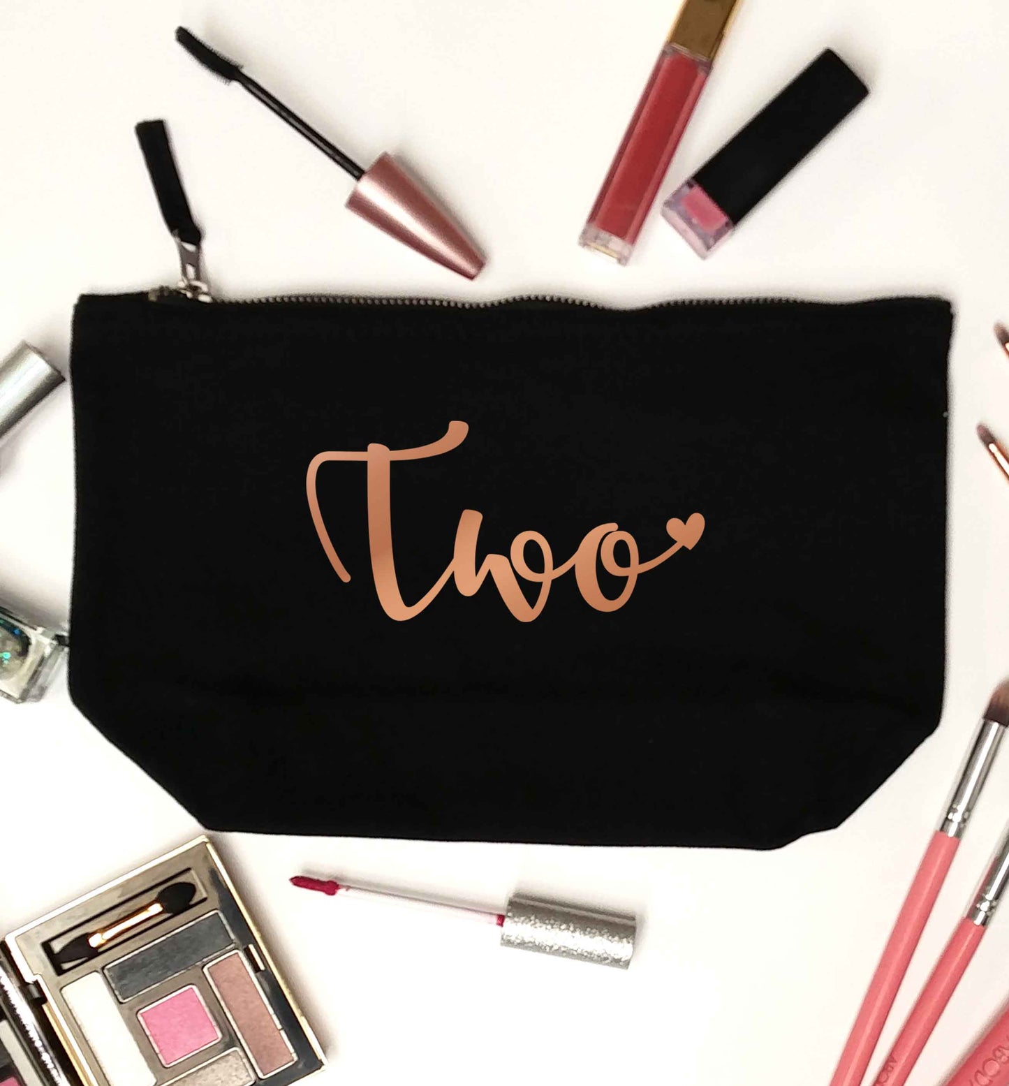 Two rose gold black makeup bag