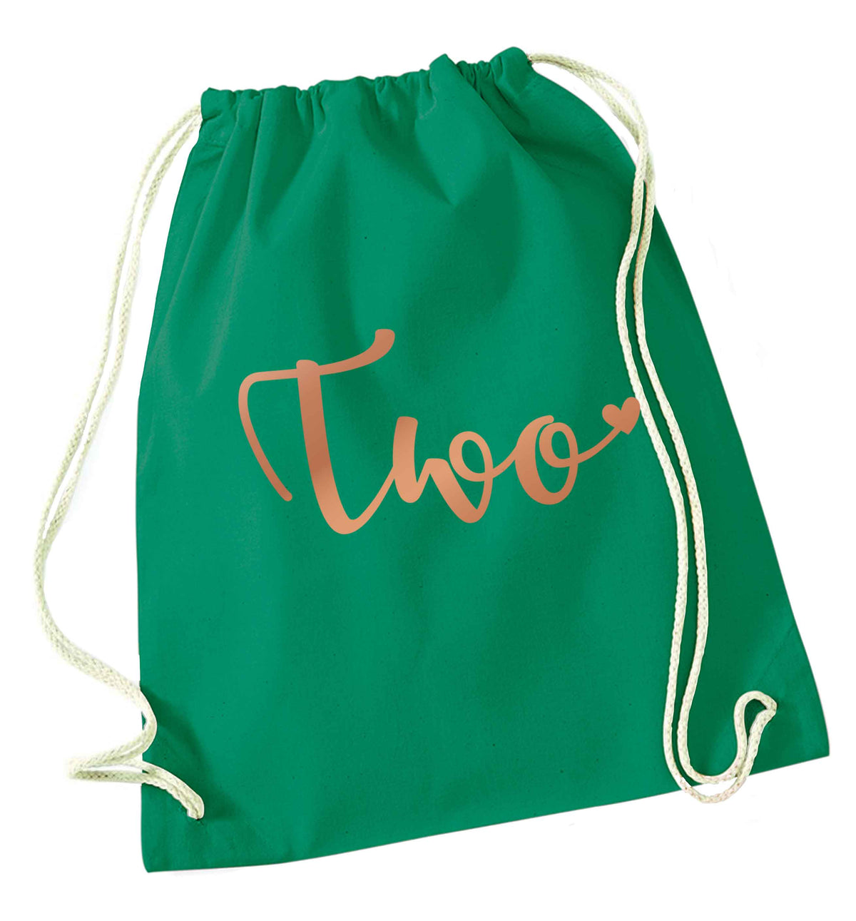 Two rose gold green drawstring bag