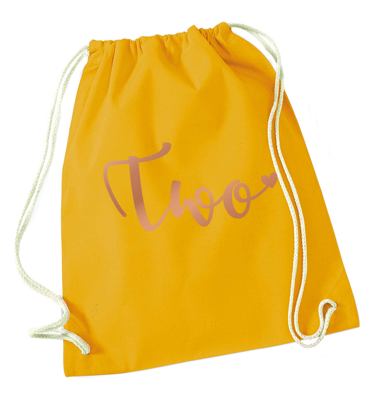 Two rose gold mustard drawstring bag