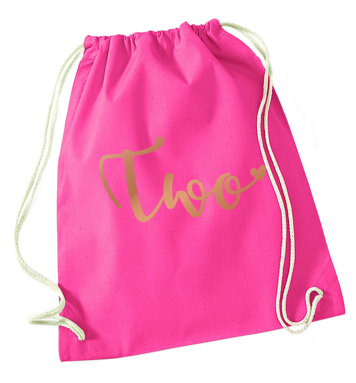 Two rose gold pink drawstring bag