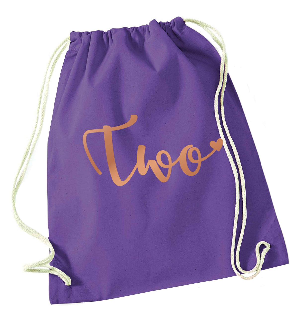 Two rose gold purple drawstring bag