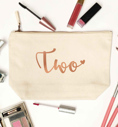 Two rose gold natural makeup bag