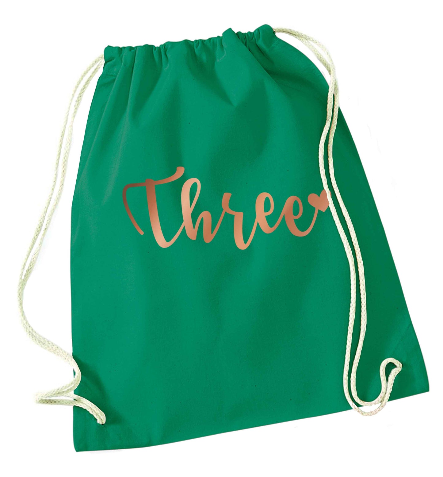 Three rose gold green drawstring bag