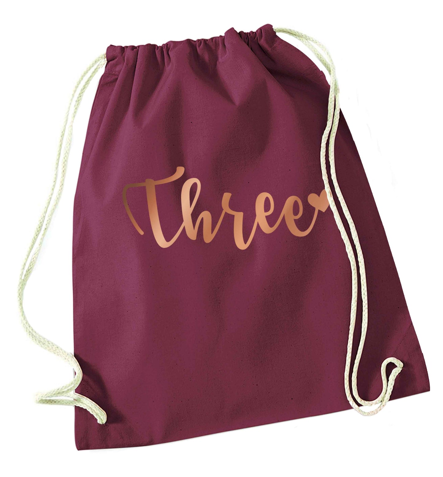 Three rose gold maroon drawstring bag