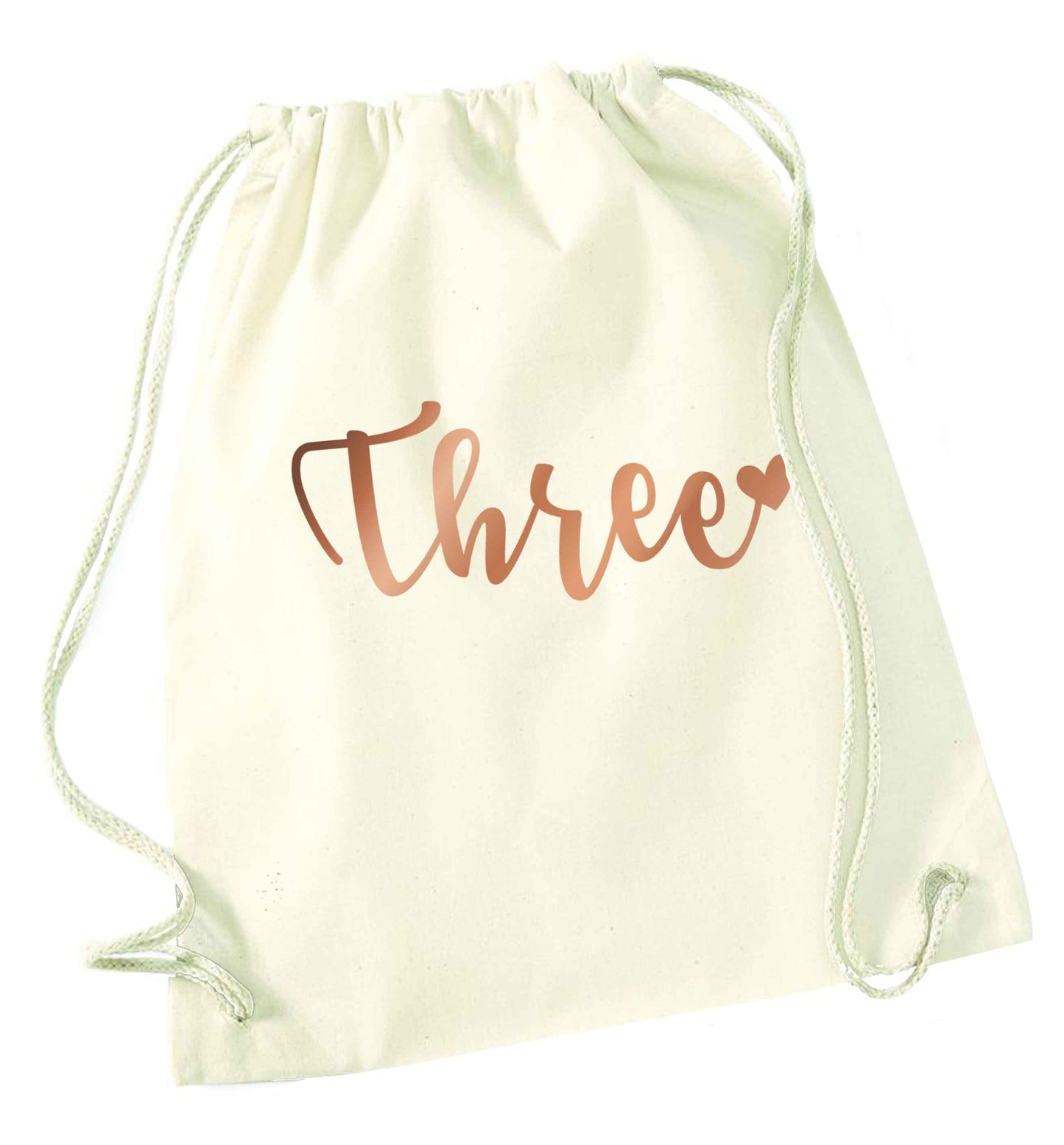 Three rose gold natural drawstring bag