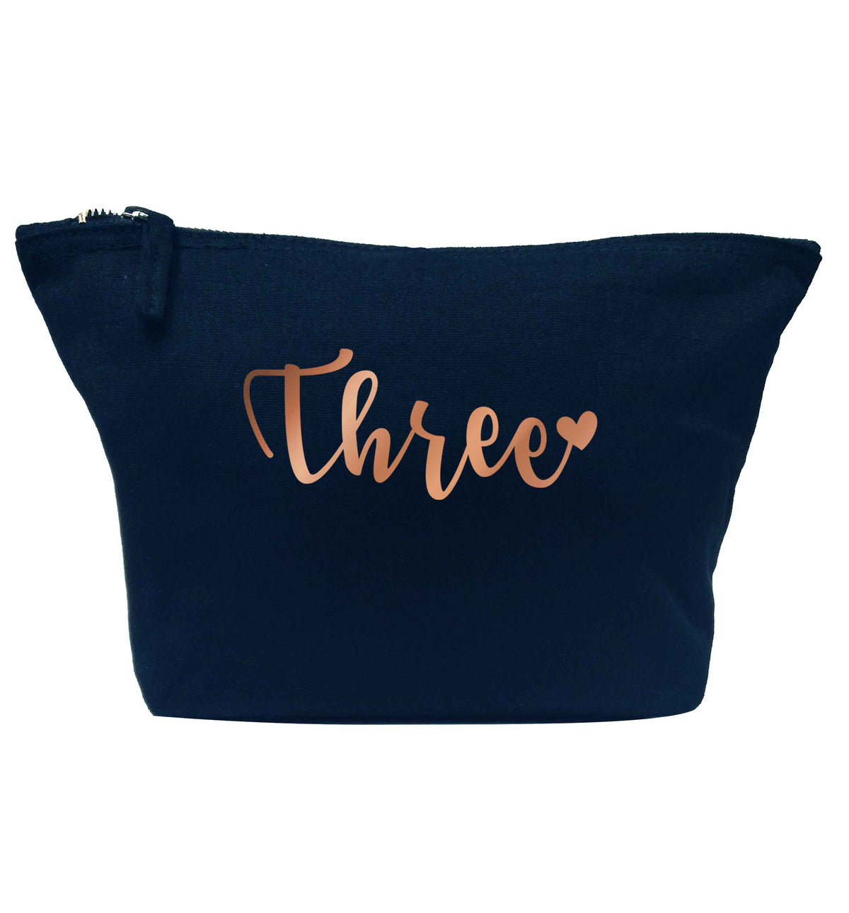 Three rose gold navy makeup bag
