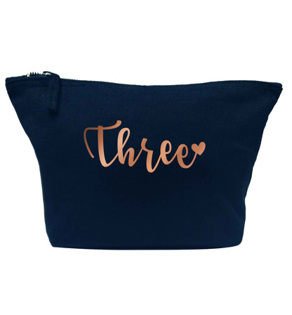 Three rose gold navy makeup bag