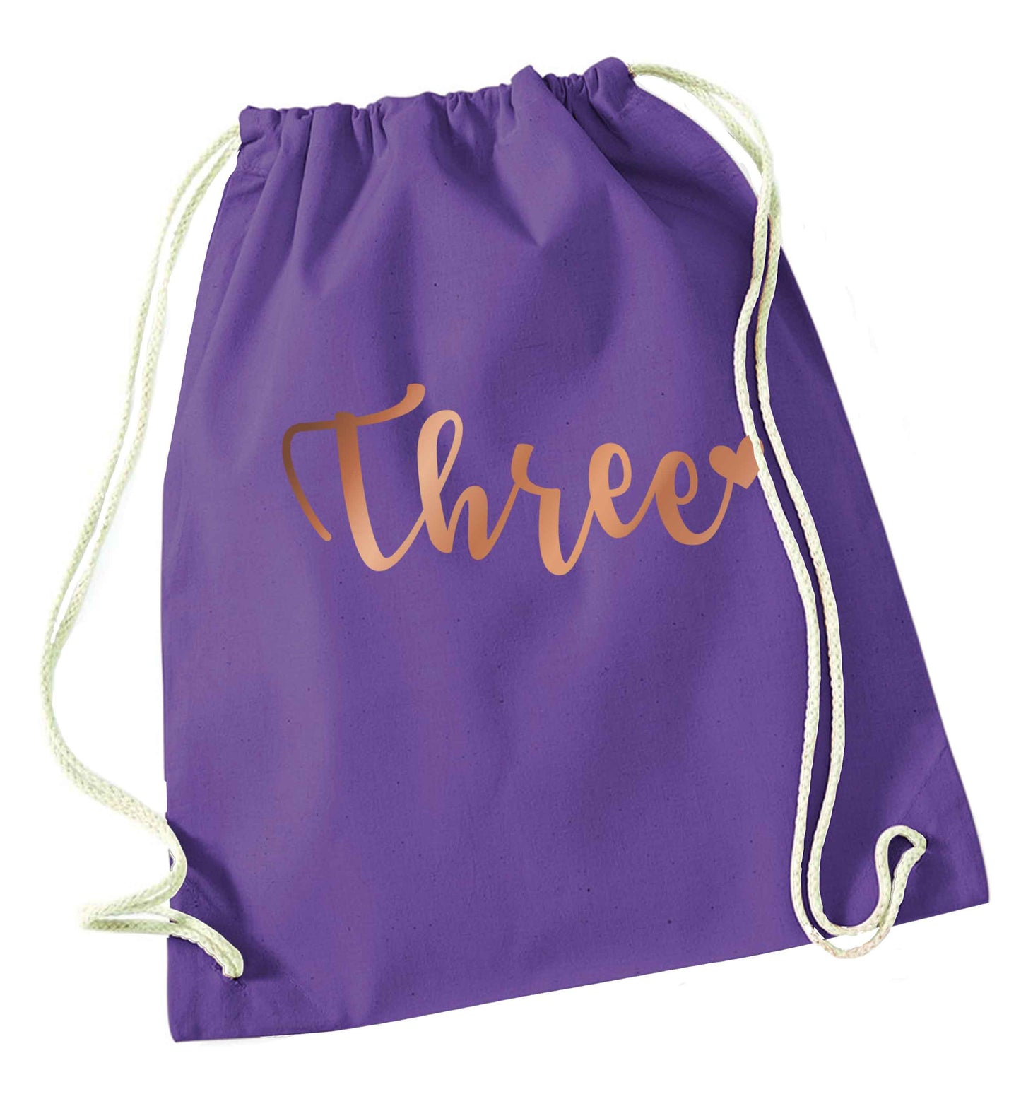 Three rose gold purple drawstring bag