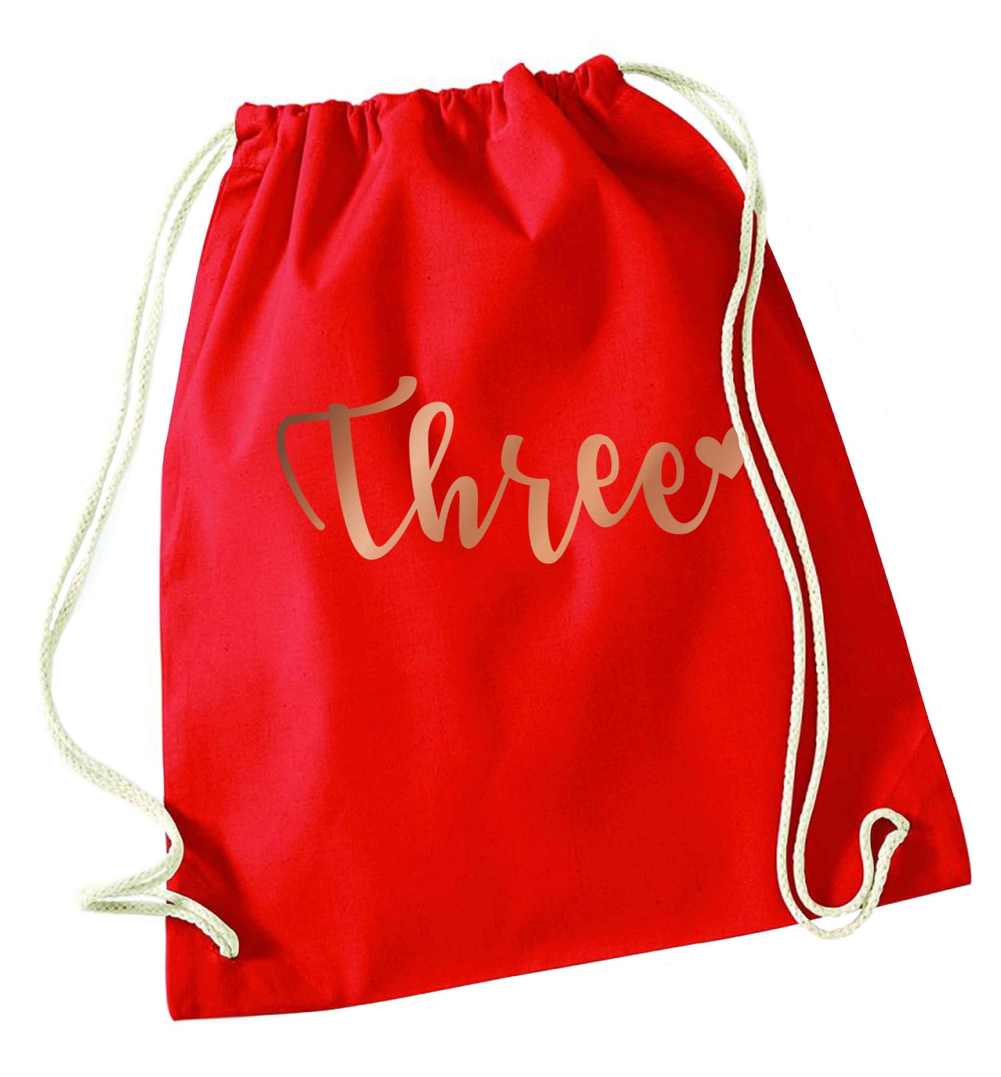 Three rose gold red drawstring bag 