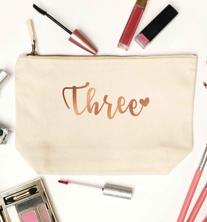 Three rose gold natural makeup bag