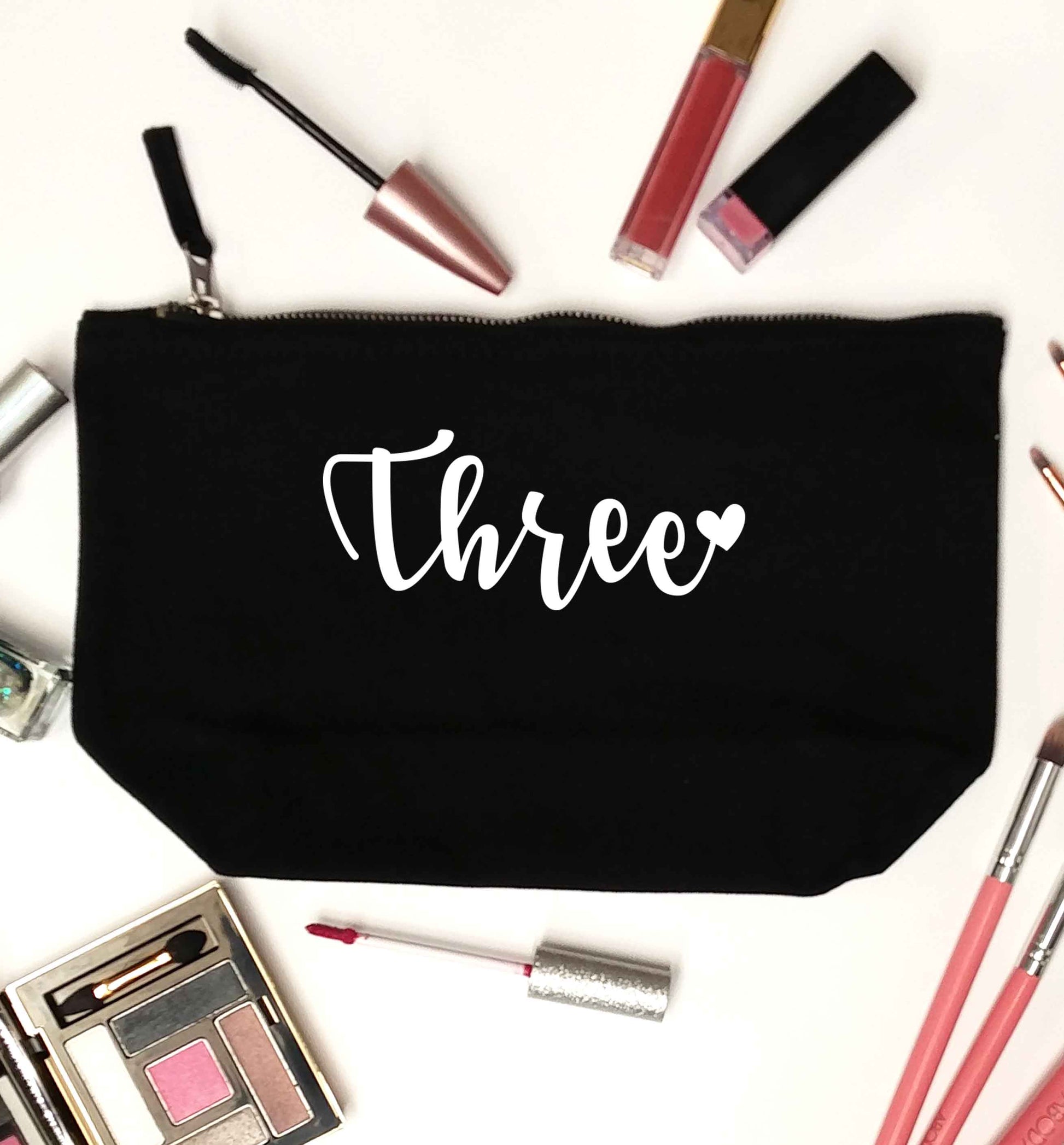 Two and Heart black makeup bag