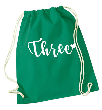 Two and Heart green drawstring bag