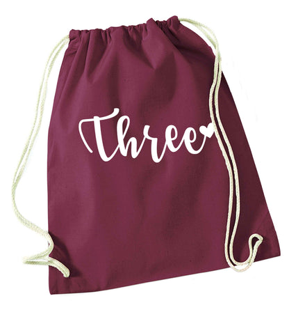Two and Heart maroon drawstring bag