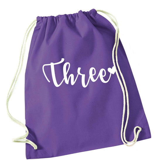 Two and Heart purple drawstring bag