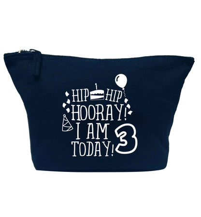 Hip hip hooray I'm 3 today! navy makeup bag