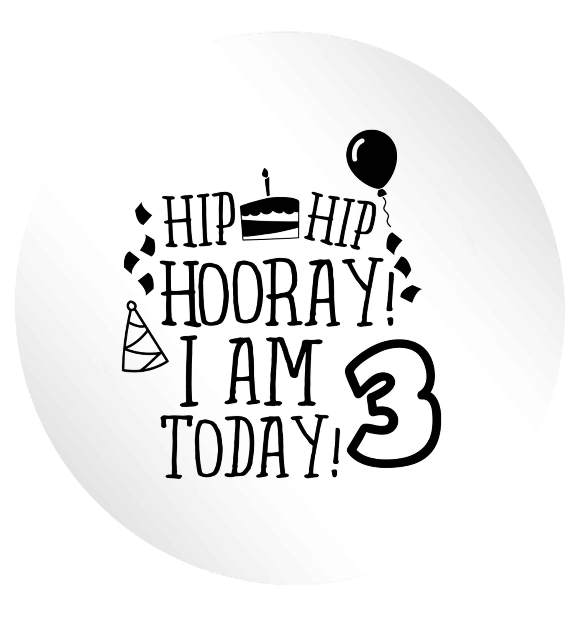 Hip hip hooray I'm 3 today! 24 @ 45mm matt circle stickers