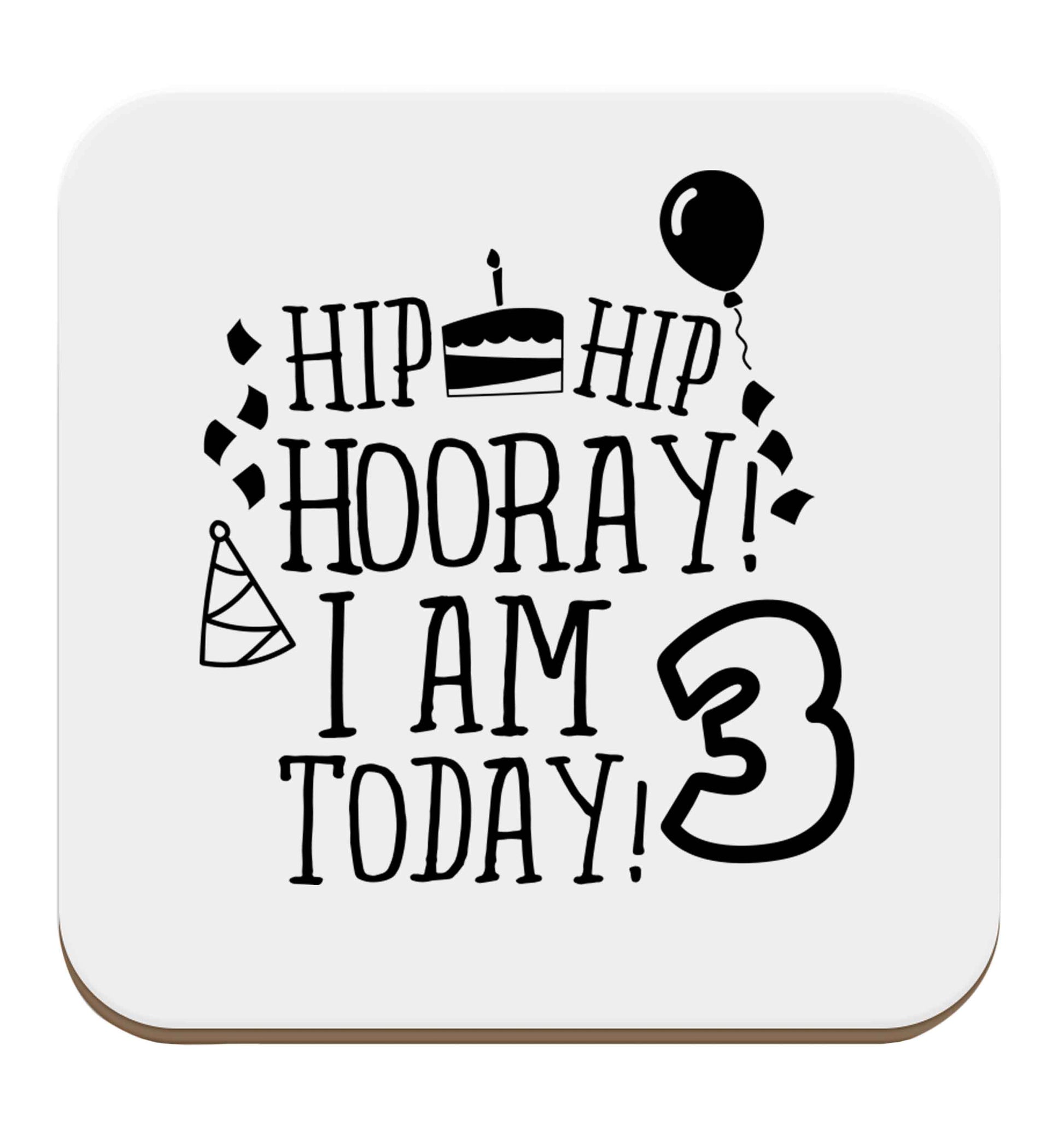 Hip hip hooray I'm 3 today! set of four coasters