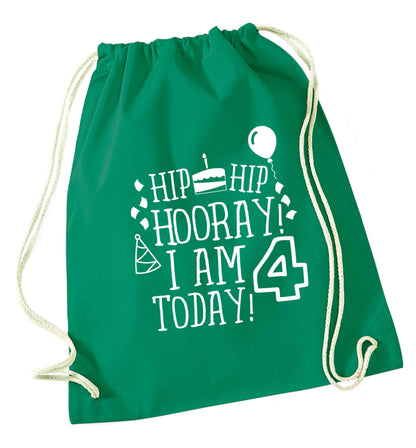 Hip hip hooray I am four today! green drawstring bag