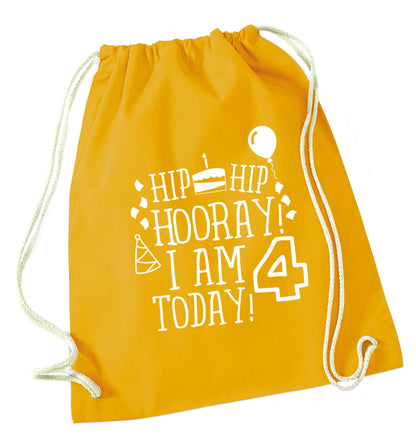 Hip hip hooray I am four today! mustard drawstring bag