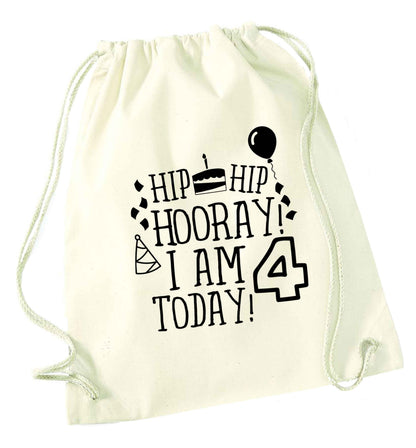 Hip hip hooray I am four today! natural drawstring bag