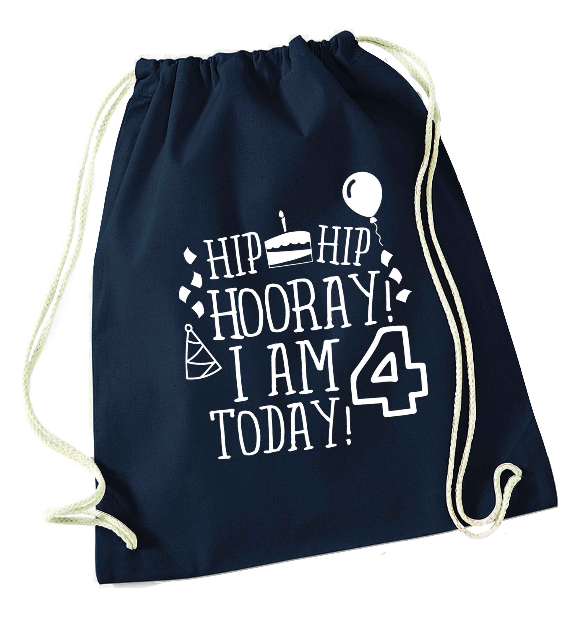 Hip hip hooray I am four today! navy drawstring bag