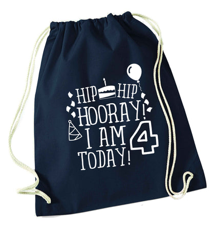 Hip hip hooray I am four today! navy drawstring bag