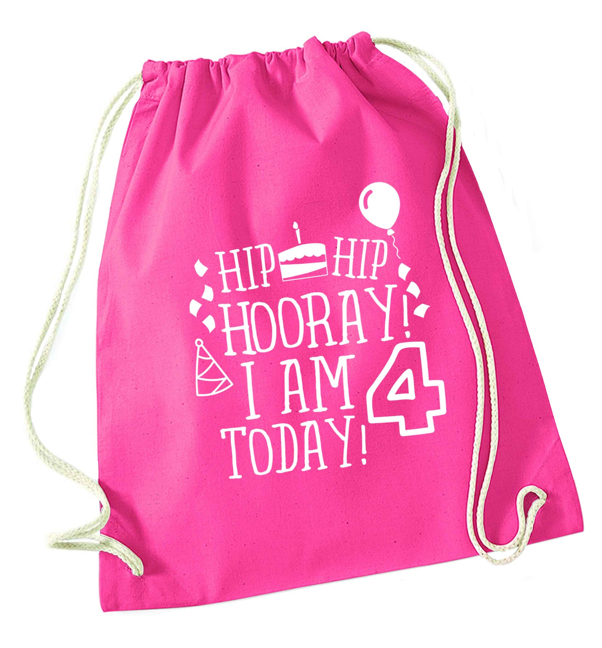 Hip hip hooray I am four today! pink drawstring bag