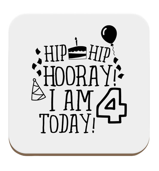 Hip hip hooray I am four today! set of four coasters