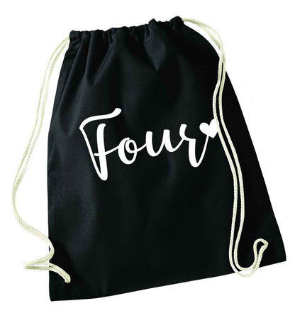 Four and heart black drawstring bag
