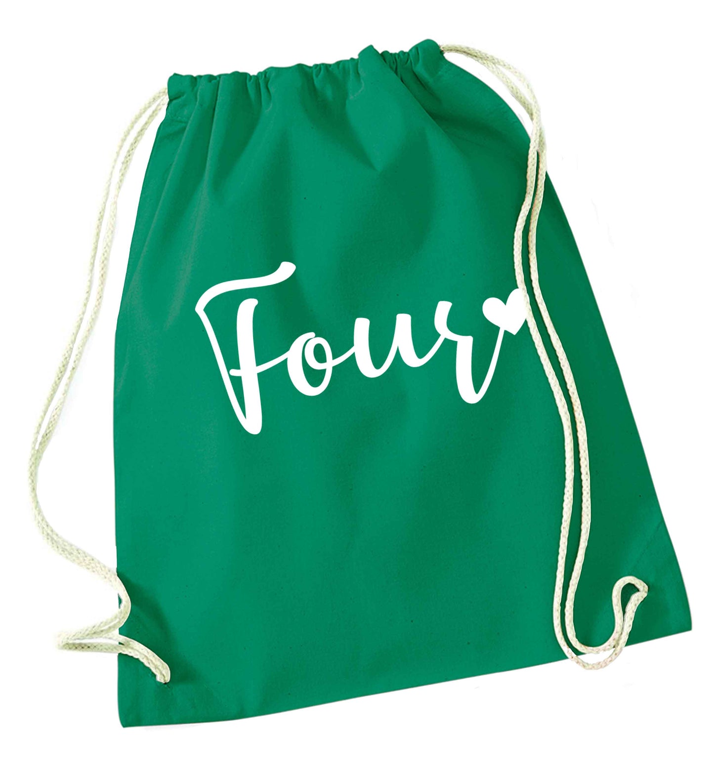 Four and heart green drawstring bag