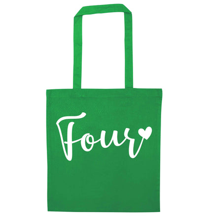 Four and heart green tote bag