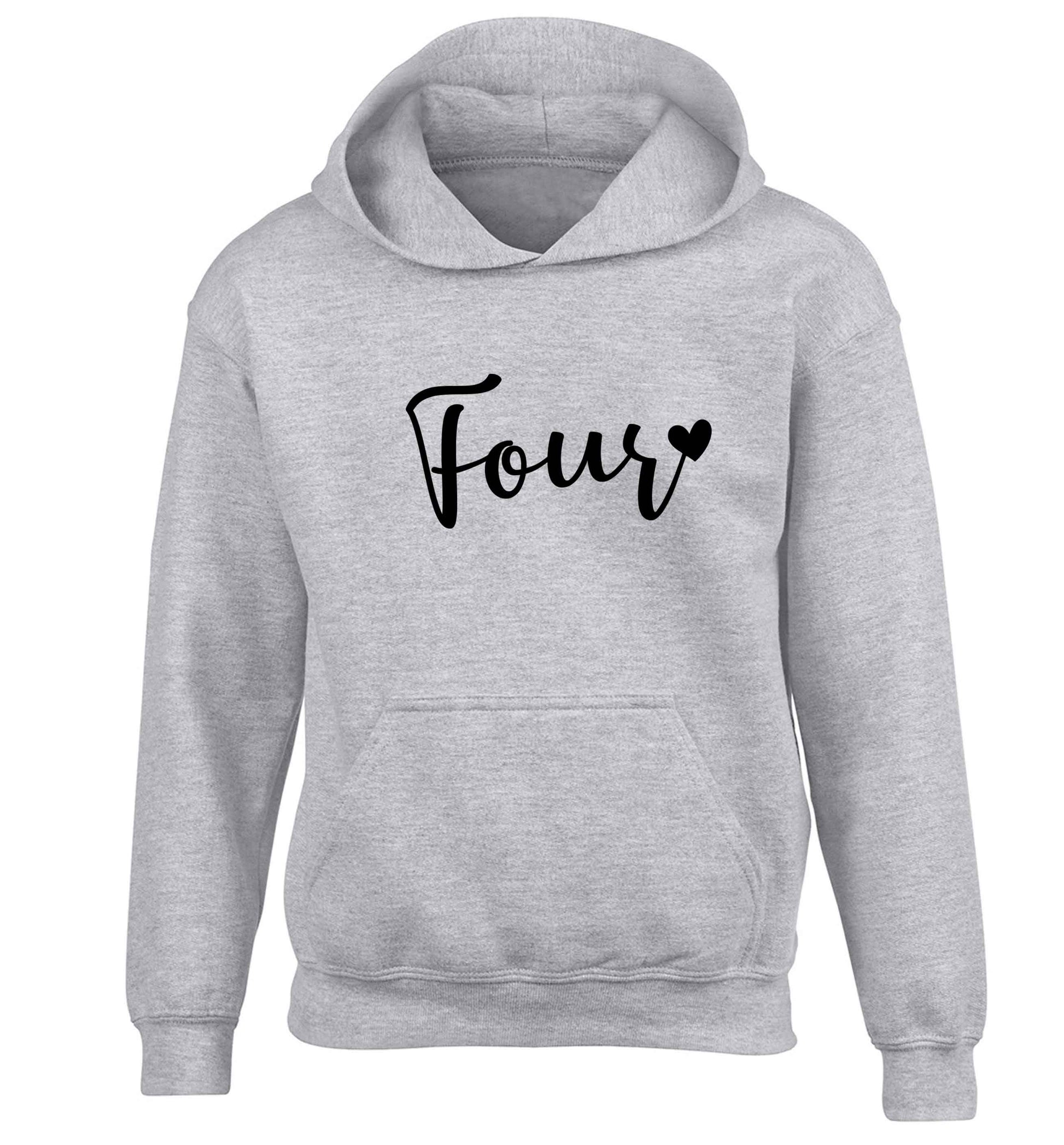 Four and heart children's grey hoodie 12-13 Years