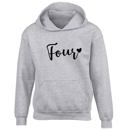 Four and heart children's grey hoodie 12-13 Years