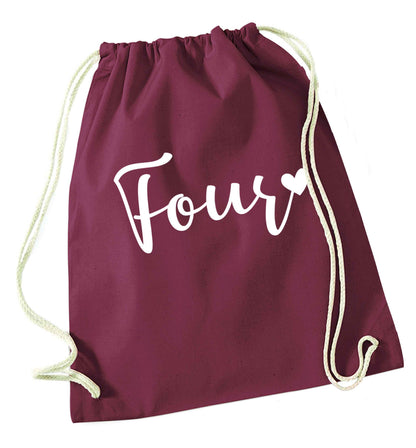 Four and heart maroon drawstring bag