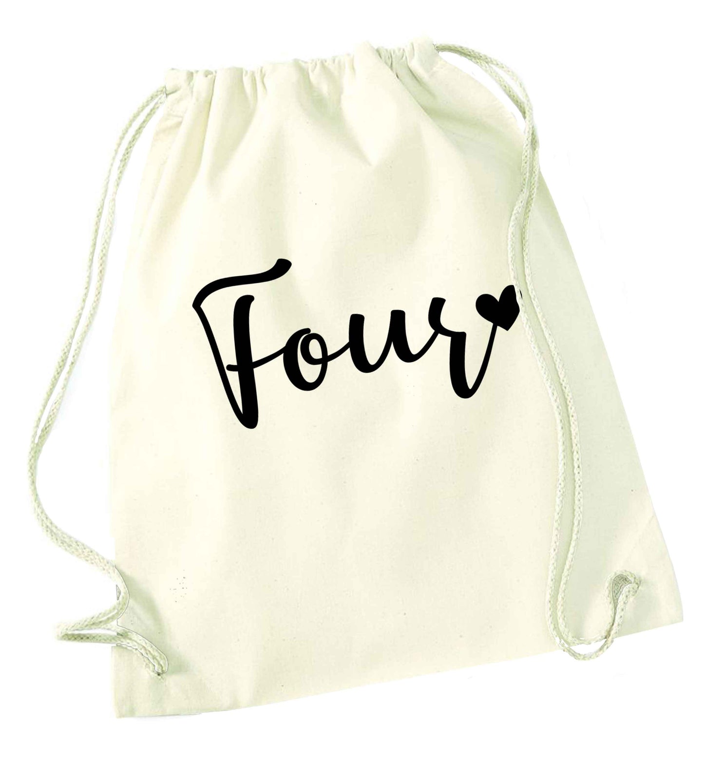 Four and heart natural drawstring bag