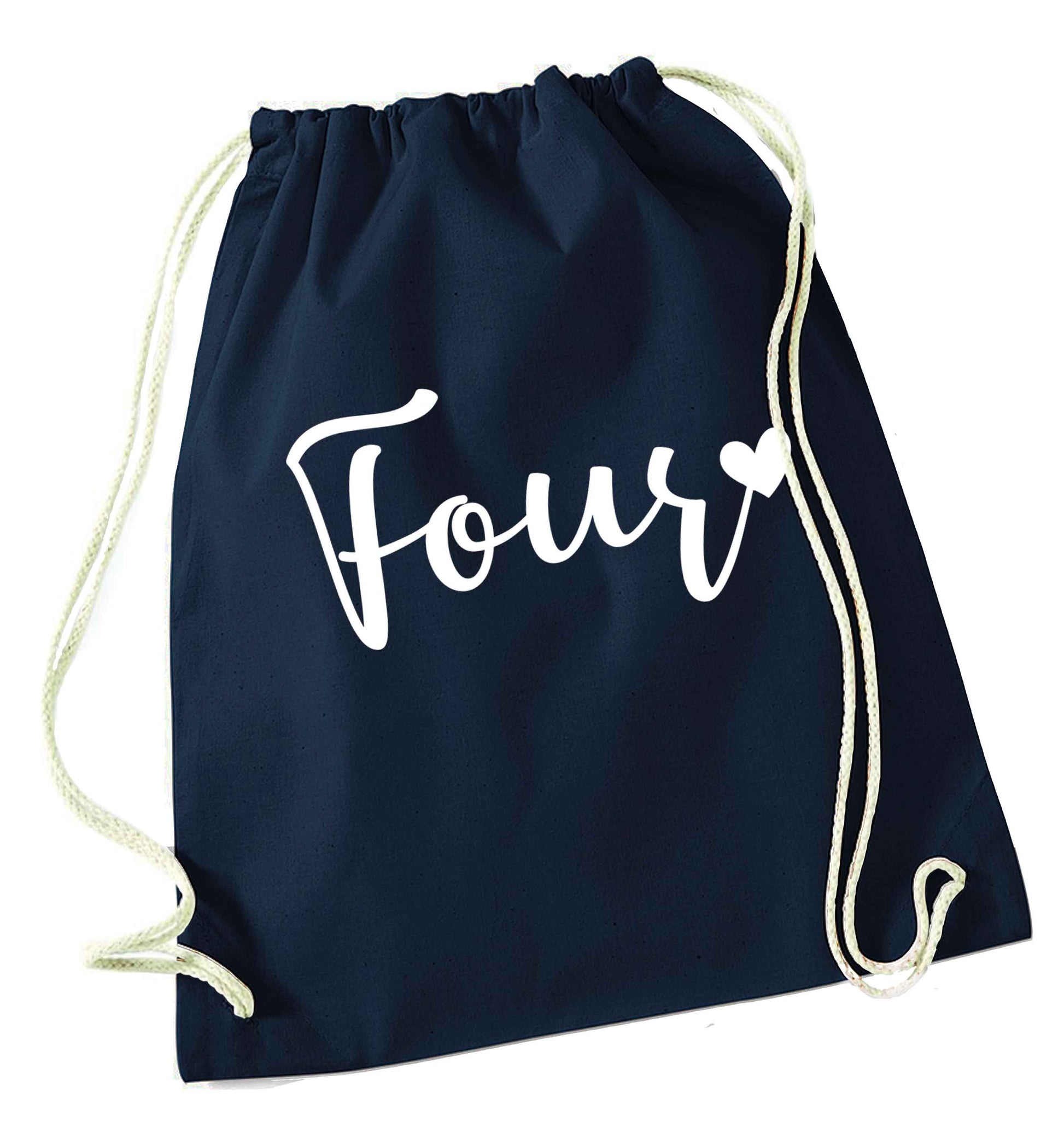 Four and heart navy drawstring bag