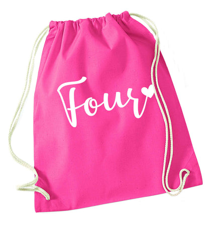 Four and heart pink drawstring bag