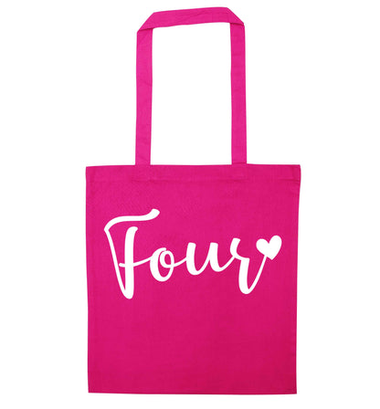 Four and heart pink tote bag