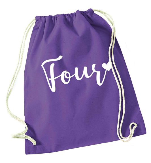 Four and heart purple drawstring bag