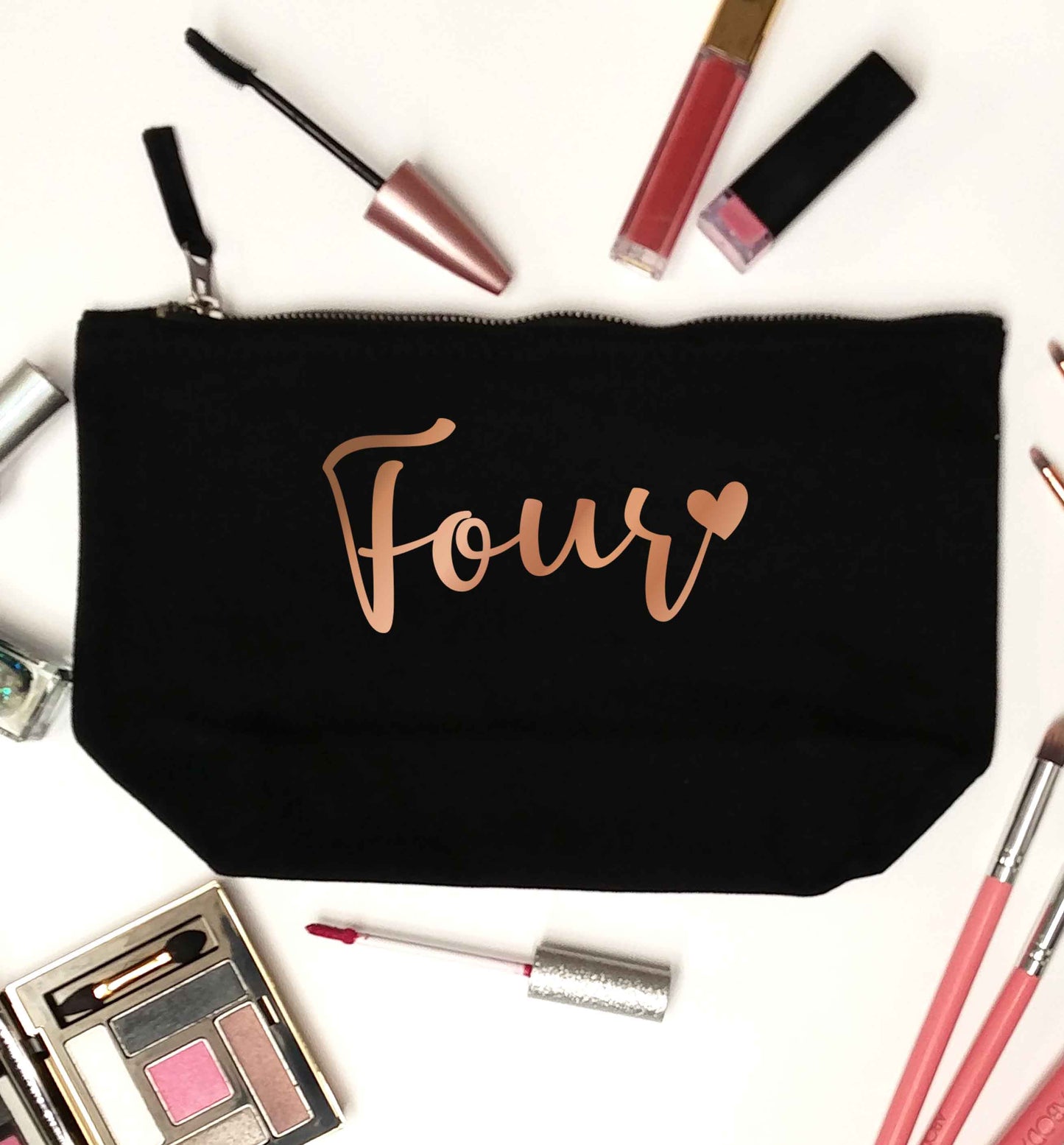 Four rose gold black makeup bag