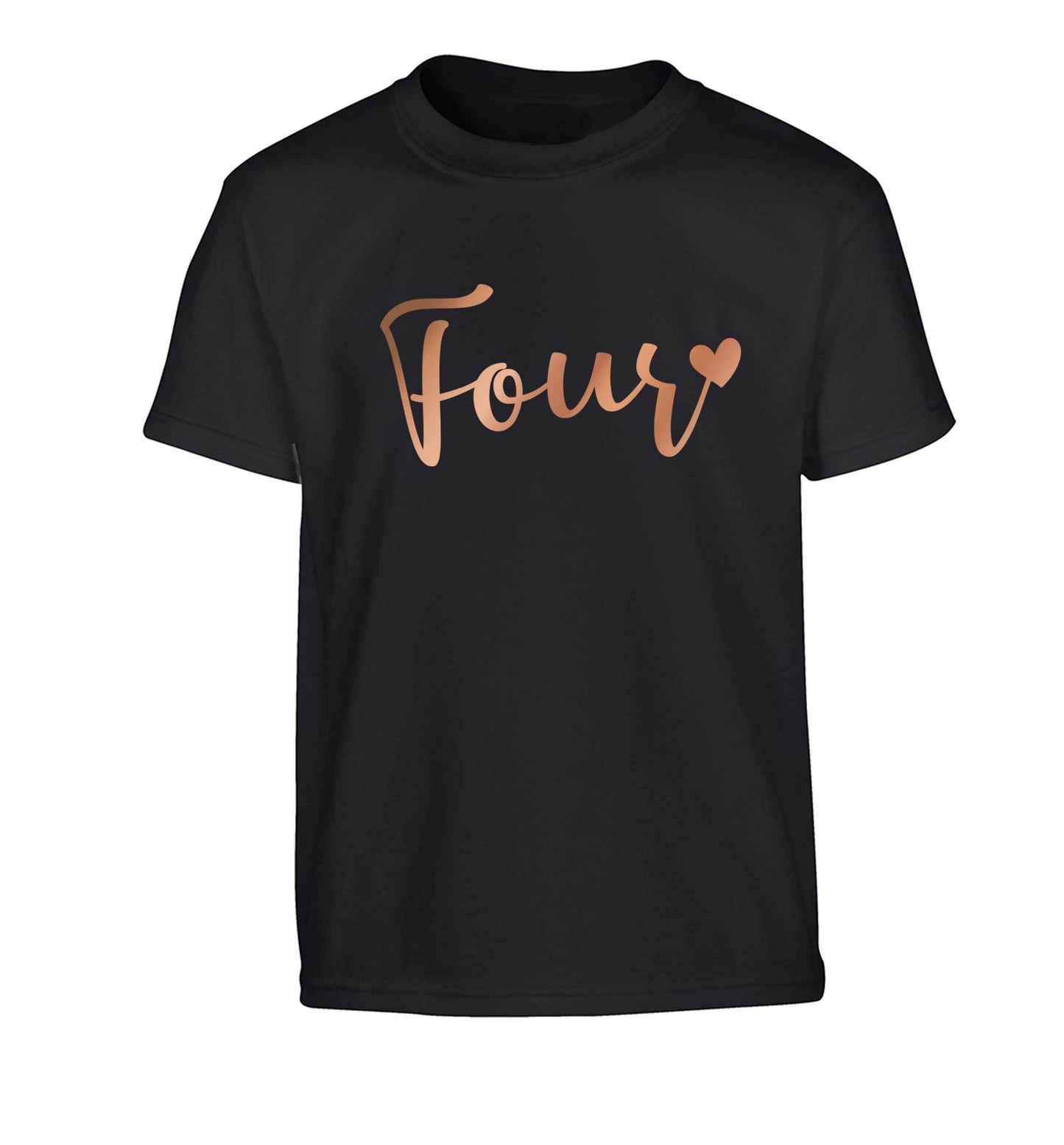 Four rose gold Children's black Tshirt 12-13 Years